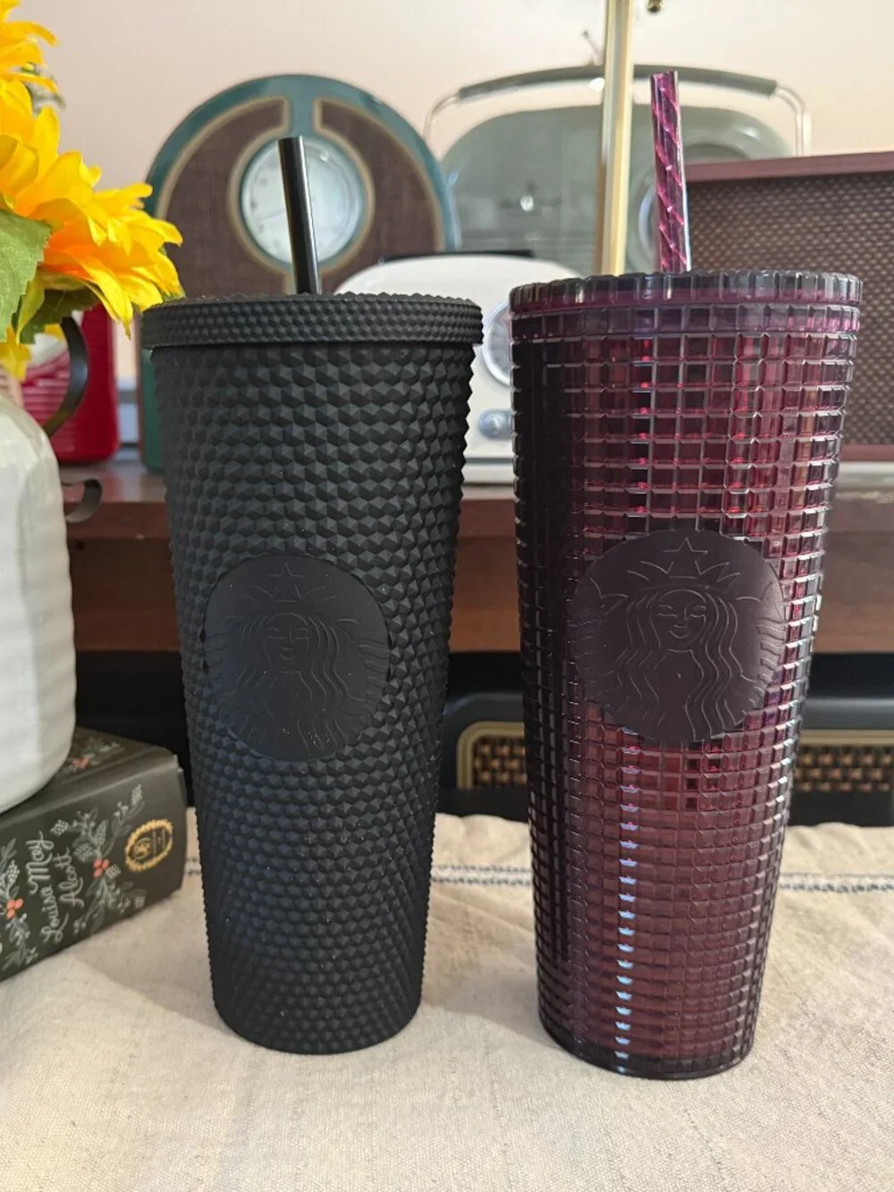 Starbucks Black Studded & Purple Grid Cold Cups Set of 2